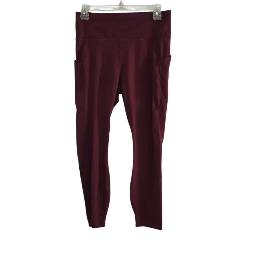 Fabletics PureLuxe Women's Size Large Burgundy Cropped Leggings with Pockets